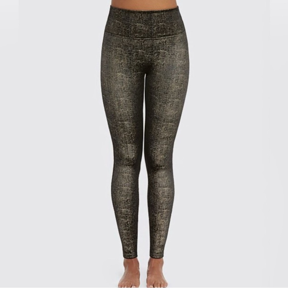 SPANX NEW VELVET SHINE BLACK AND GOLD LEGGINGS-NWOT-Never Worn